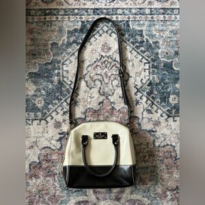 Kate Spade Wellesley Alessa Cream & Black Leather Satchel Bag Adjustable Strap
